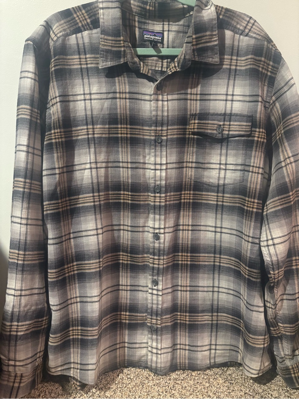Patagonia Men's Plaid Button-Down Shirt in Brown and Gray Tones 100% Cotton